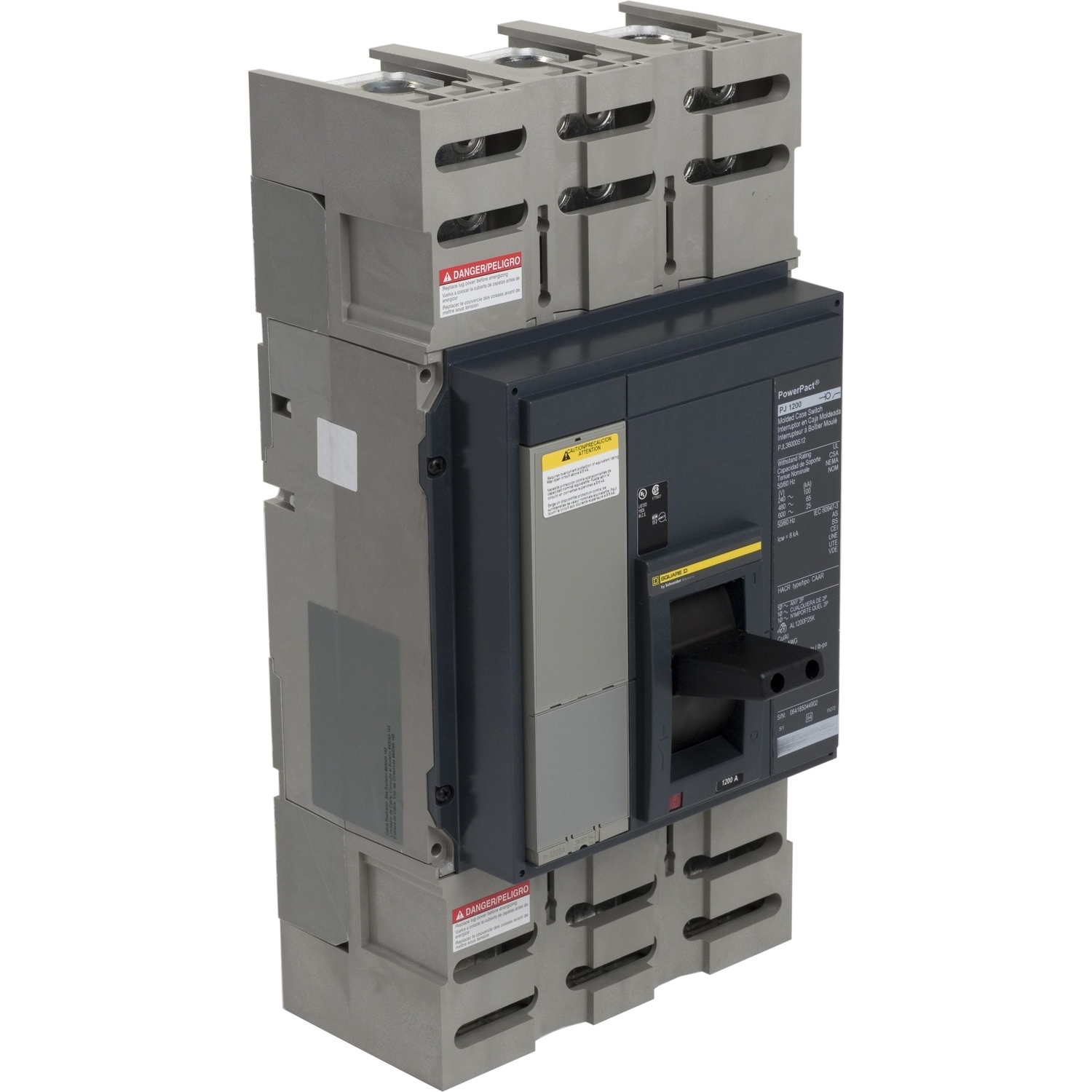 PJL36000S10 PowerPact MasterPact Automatic Molded Case Circuit Breaker, 600 VAC, 1000 A, 25/65/100 kA Interrupt, 3 Poles, Magnetic Trip