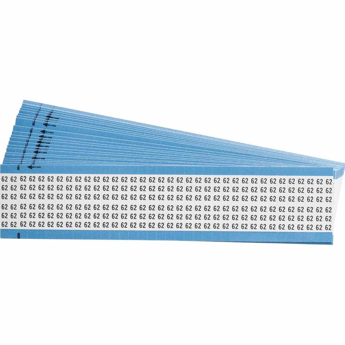 WM-62-PK WM Series Pre-Printed Solid Number Wire Marker Card, 1/4 in W, Black on White, B-500 Repositionable Vinyl Coated Fabric, 36 Markers per Card