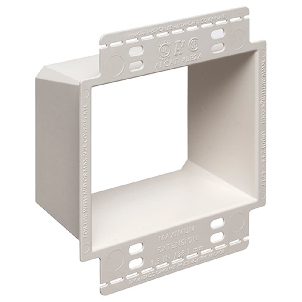 BE2X Non-Metallic Box Extension With Larger Perforated Flanges, 2 Gangs, 4-1/16 in L x 4-1/8 in W x 1-13/16 in D, Plastic