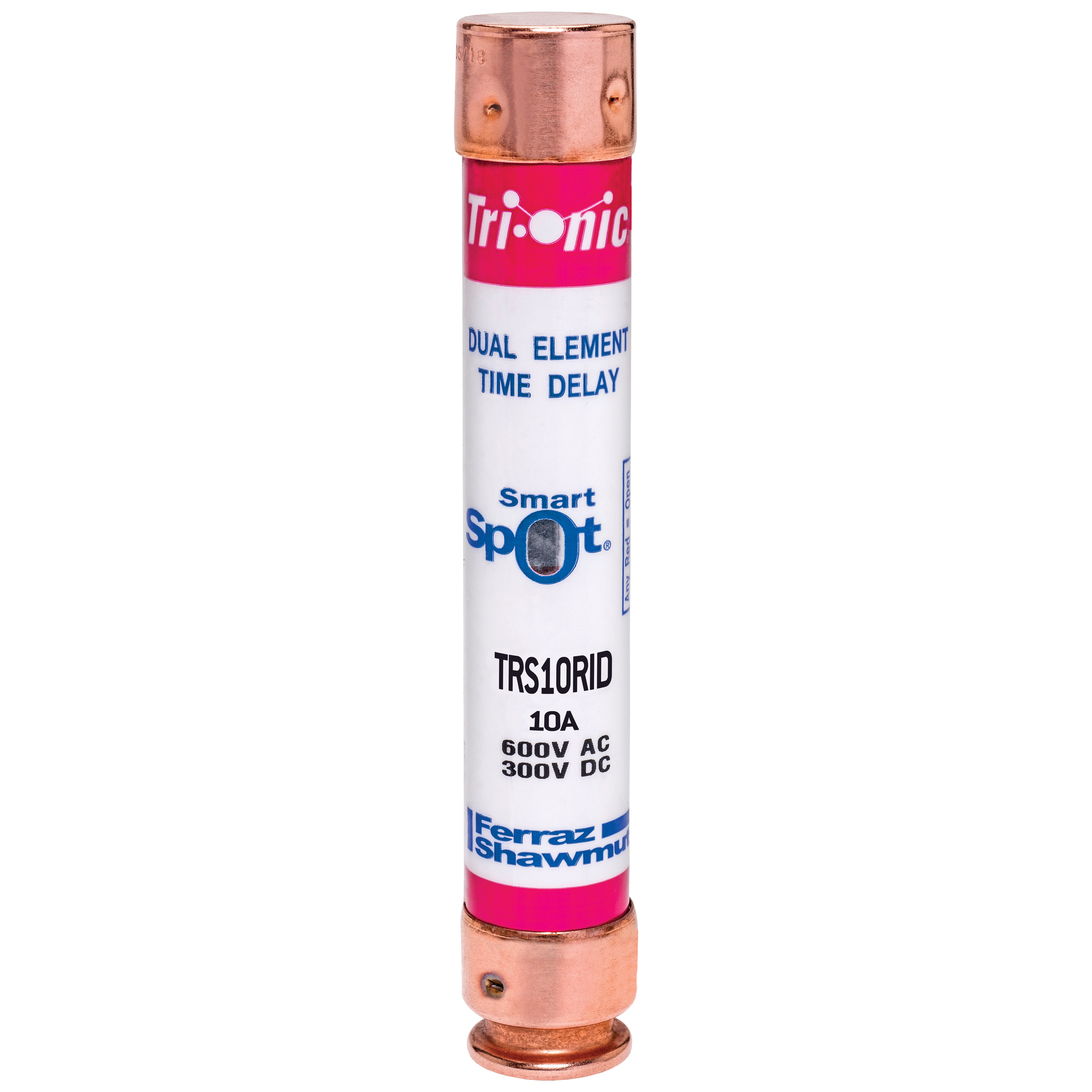 TRS10RID Tri-Onic Current Limiting Low Voltage Time Delay Fuse, 10 A, 600 V AC/DC, 200/20 kA Interrupt, RK5 Class, Cylindrical Body