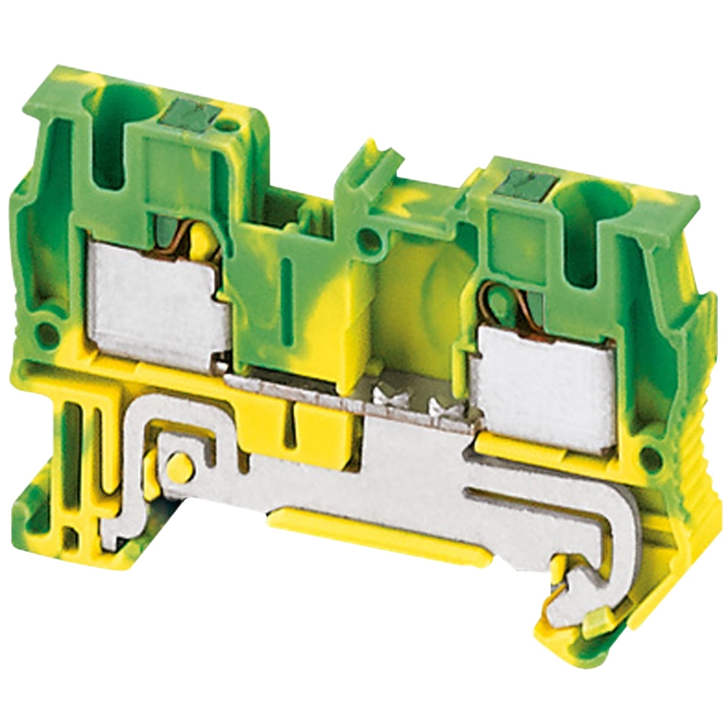 NSYTRP42PE Linergy 2-Point Feed-Thru Ground Terminal Block, 0.08 to 6 sq-mm Solid, 0.2 to 4 sq-mm Flexible With Cable End, 0.08 to 4 sq-mm Flexible Without Cable End Wire, 1 Pole, Clip-Fit Mount