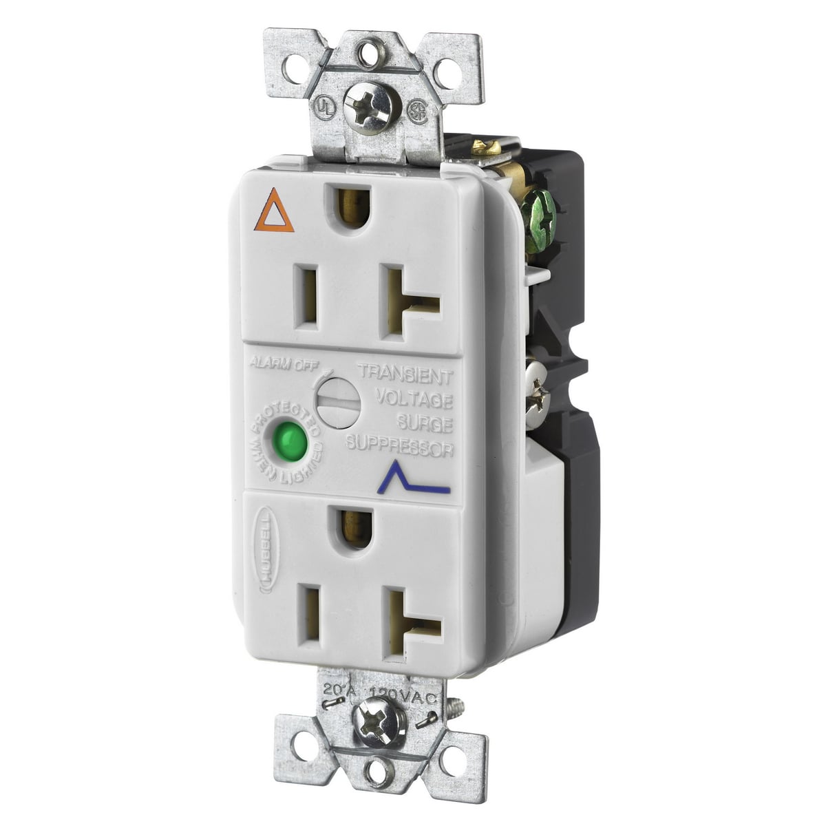 IG5362OWSA IG Series Isolated Ground Standard Decorator Duplex Receptacle, 125 VAC, 20 A, 60 Hz, 1 Phase