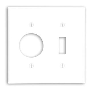 88007 Standard Size Combination Wall Plate, 2 Gangs, 4.56 in W x 4.5 in H, Thermoset, White
