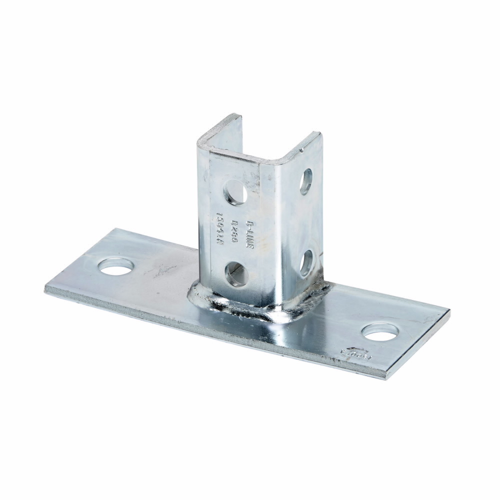 B280FLHDG Rectangular Post Base, Flush to Side Channel Position, 3-1/2 in H Base, For Use With 1-5/8 x 1-5/8 in B22 Series Channel, Steel
