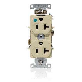 C8300-I Duplex Heavy Duty Indented Face Self-Grounding Straight Blade Receptacle, 125 V AC, 20 A, 2 Poles, 3 Wires, Ivory