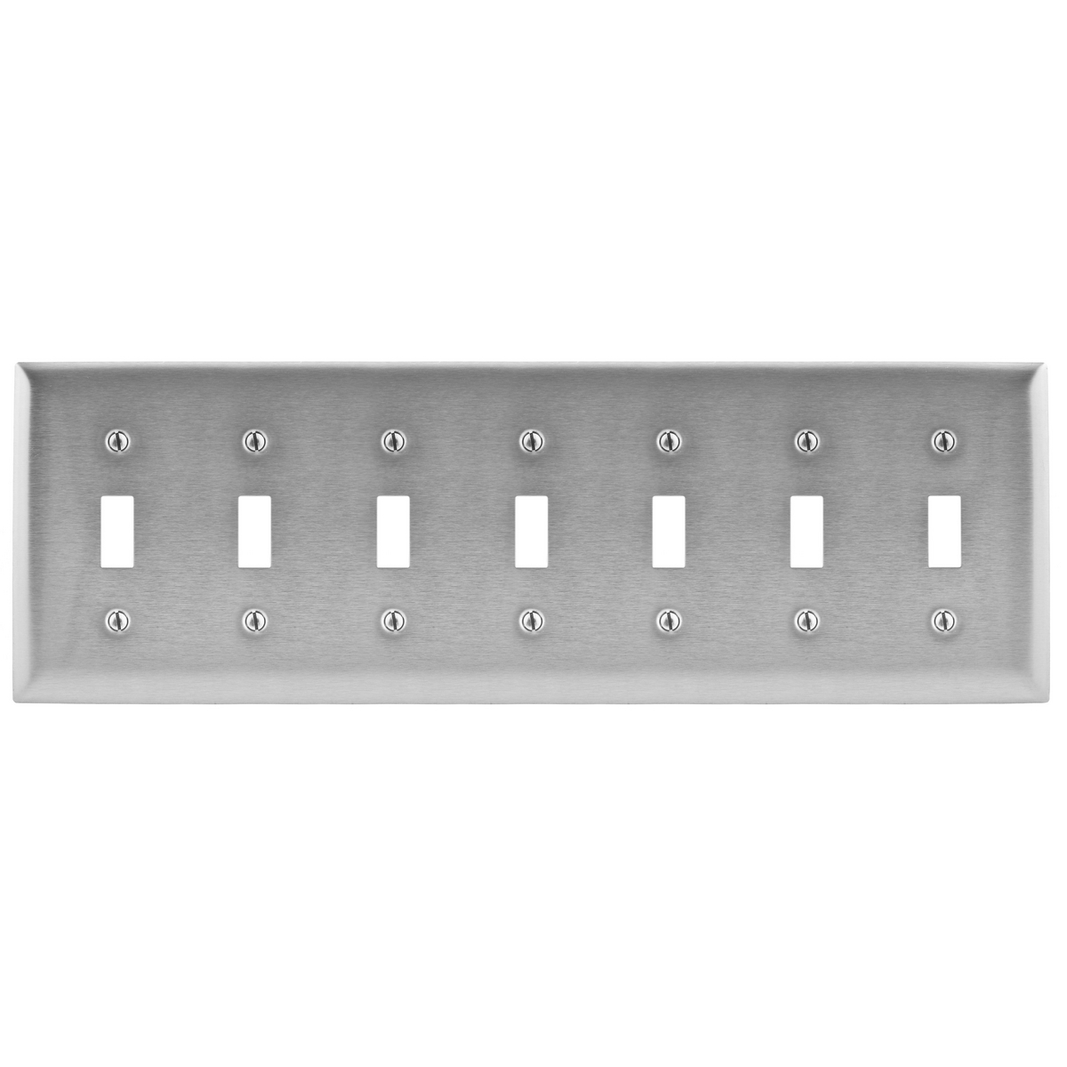 SS607 Non-Magnetic Standard Wall Plate, 7 Gangs, 13.68 in W x 4.5 in H, 302/304 Stainless Steel, Metallic