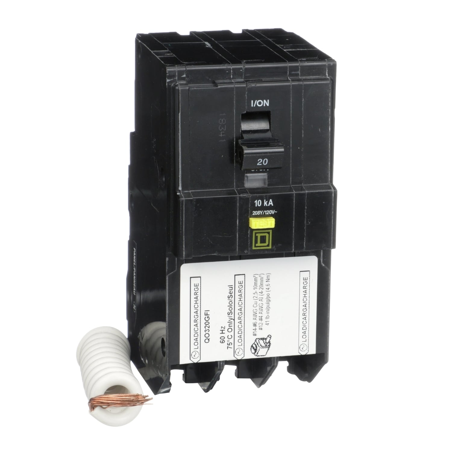 QO320GFI QO Qwik-Gard Type QO-GFI Class A Ground Fault Miniature Circuit Breaker, 208Y/120 V AC, 20 A, 10 kA Interrupt, 3 Poles, Thermal Magnetic Trip