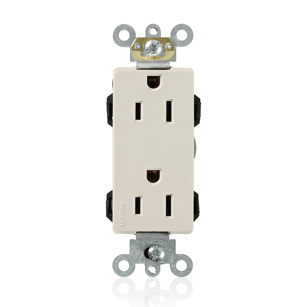 M1626-T Decora Plus Lev-Lok 1-Phase Duplex Grounding Heavy Duty Narrow Locking Receptacle, 125 V AC, 15 A, 2 Poles, 3 Wires, Light Almond