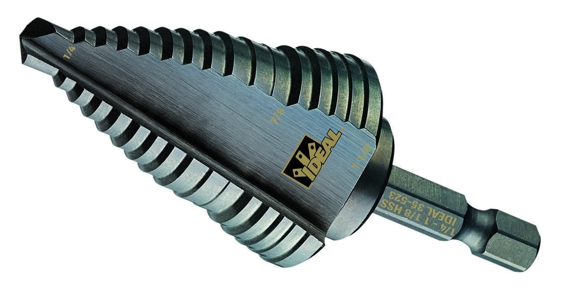 35-523 High Speed Quick Change Step Drill Bit, 1/4 in Dia Min Hole, 1-1/8 in Dia Max Hole, Steel, 16 Hole Sizes, 1/4 in Dia Shank