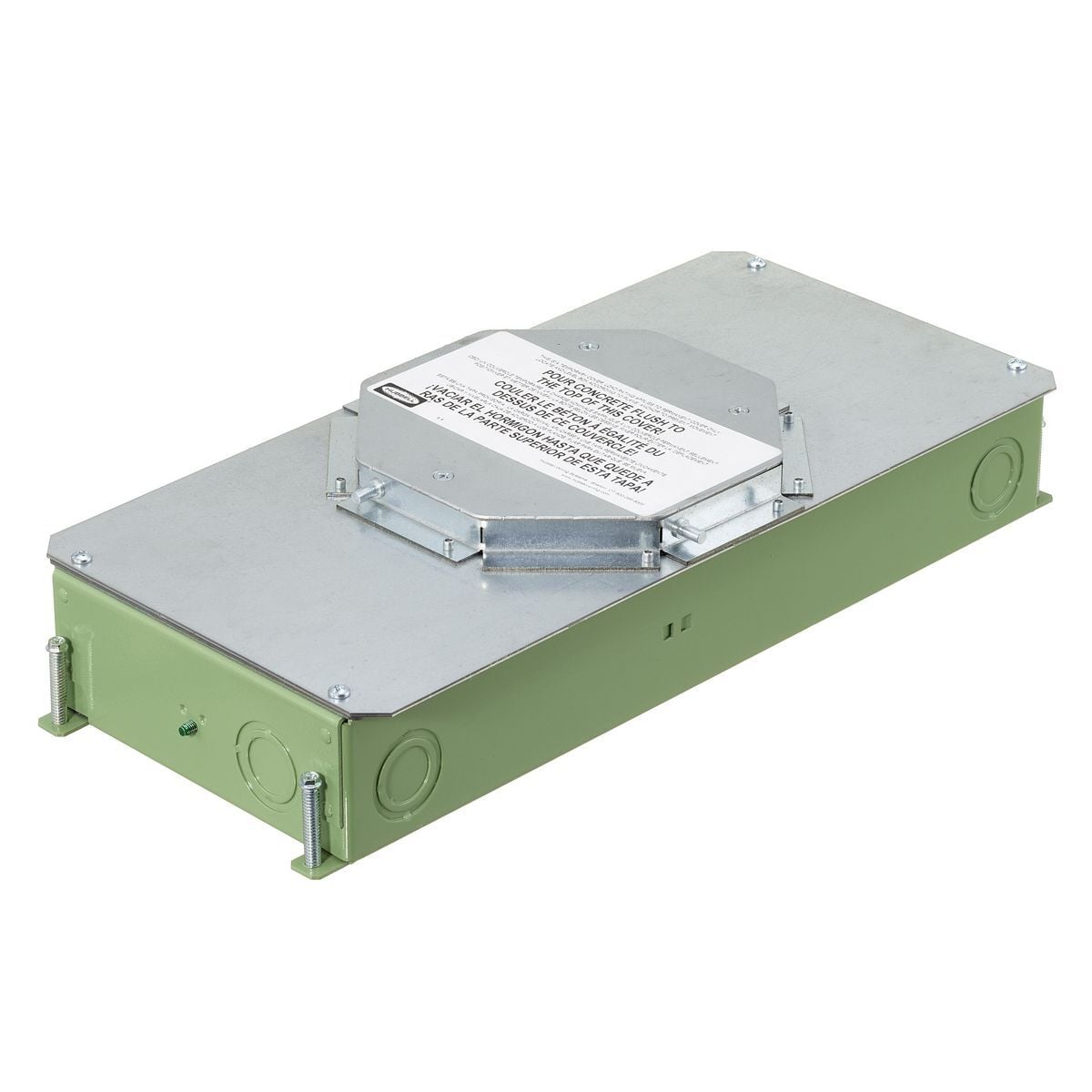 CFB2G25RCRE SystemOne ETERNAL Recessed Floor Box, Stamped Steel, 47.5 cu-in Capacity, 2 Gangs, (10) Knockouts, 3.25 in H x 7.32 in W x 16.27 in L