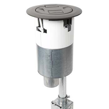 4ATCP2RGY Evolution 4AT Dual Service Pre-Wired Recessed Poke-Through Assembly With Surface Style Cover, 4 in Hole, 2 Gangs, 5-1/2 in Cover, 24.5 cu-in Capacity, Plastic/Steel