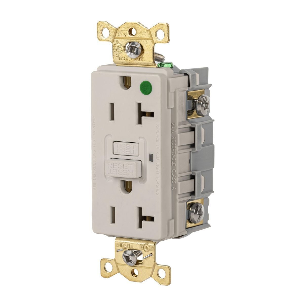 GFR83LA Heavy Duty GFCI Receptacle, 125 V AC, 20 A, 2 Poles, 3 Wires, Almond