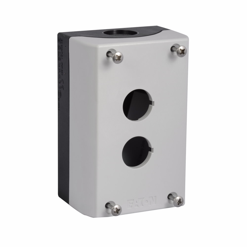 M22-I2-PG 2-Element Pushbutton Enclosure, 3.15 in L x 4.72 in W x 2.2 in D, 2 Outlets, NEMA 4X/13 NEMA Rating, Plastic