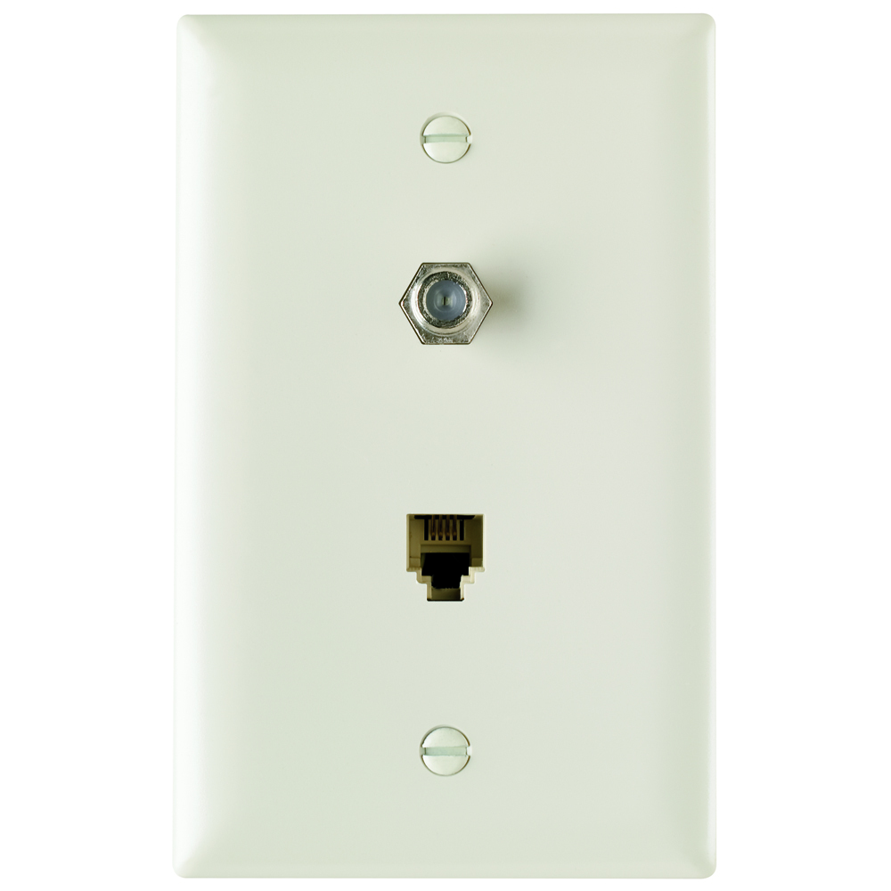 TPTELTV-LA Combination Phone Wallplate, 1 Gangs, 4.7 in L, Thermoplastic, Box Mount