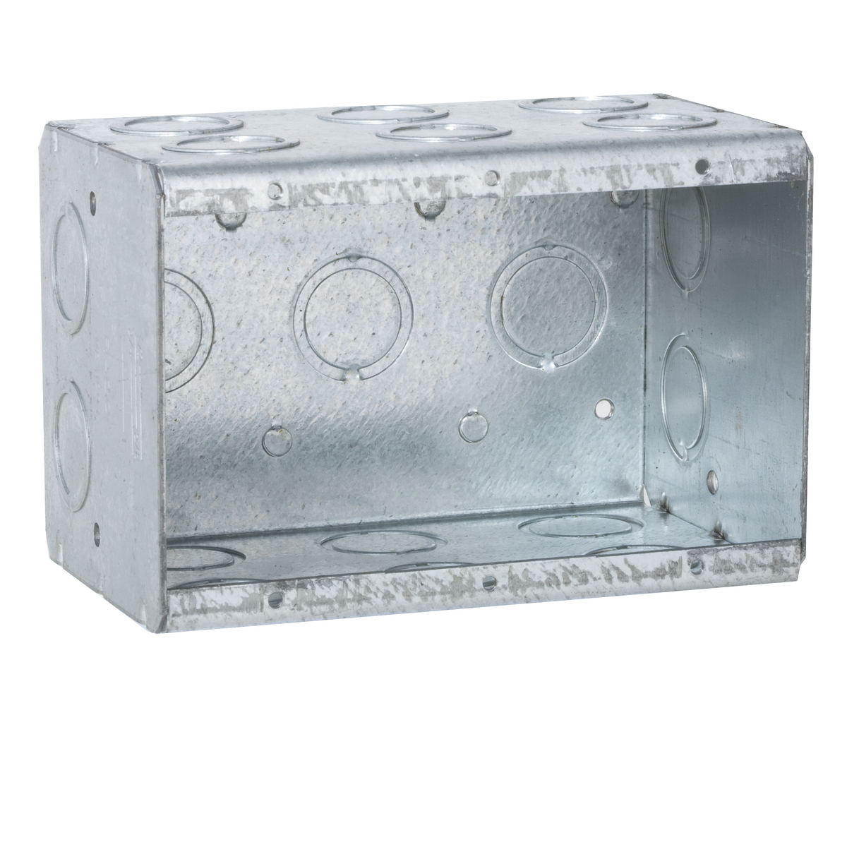 697 Non-Gangable Masonry Box, Steel, 67.3 cu-in Capacity, 3 Gangs, 3 Outlets, 28 Knockouts