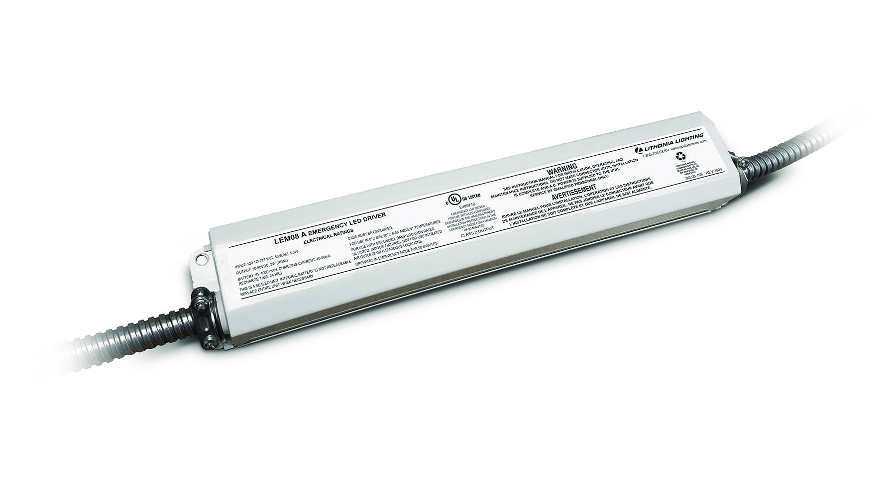 LEM08 A M6 Emergency Driver, 120 to 277 V Input, 20 to 50 V DC Outpu