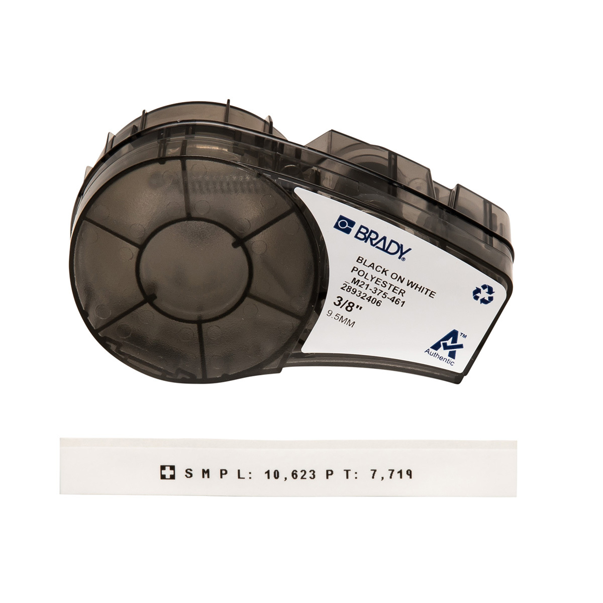 M21-375-461 BMP21 Cartridge Label, 21 ft L x 3/8 in W, Black on White, B-461 Polyester