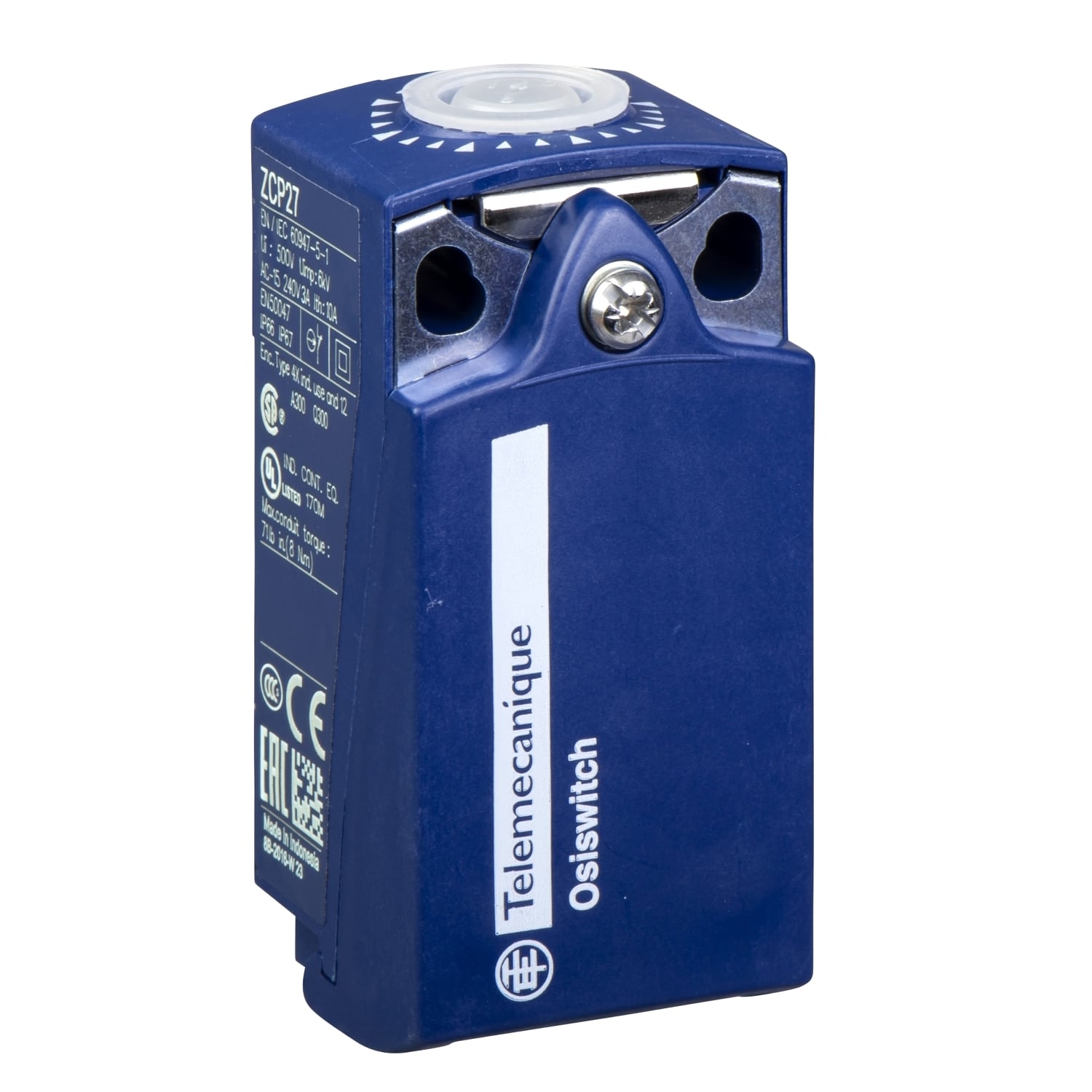 ZCP27 OsiSense 2-Pole Fixed Limit Switch Body With Positive Opening, 2NC Contact, For Use With XCKP Standard Compact Limit Switch, 1.5 A at 240 V AC, 0.1 A at 250 V DC Contact