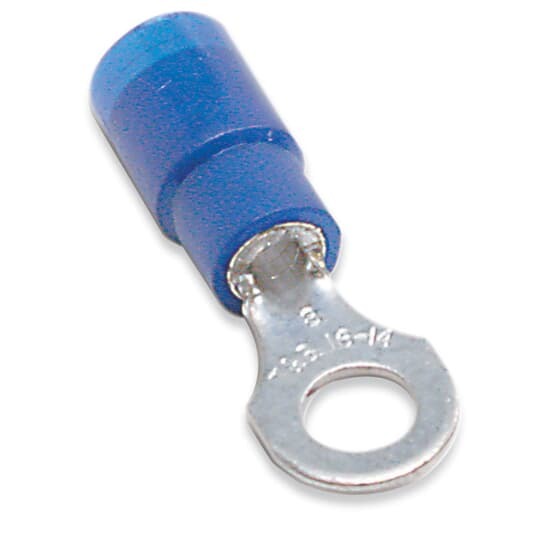RB874 Sta-Kon RB Series Expanded Insulated Ring Terminal, 18 to 14 AWG Conductor, 0.95 in L, Insulation Grip Sleeve Barrel, Copper, Blue