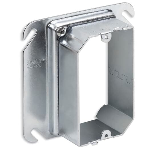52CADJ-15L Steel City 1-Outlet 1-Gang Adjustable Square Mud Ring, 4 in L x 4 in W, Steel, 1/2 to 1-1/2 in Raised