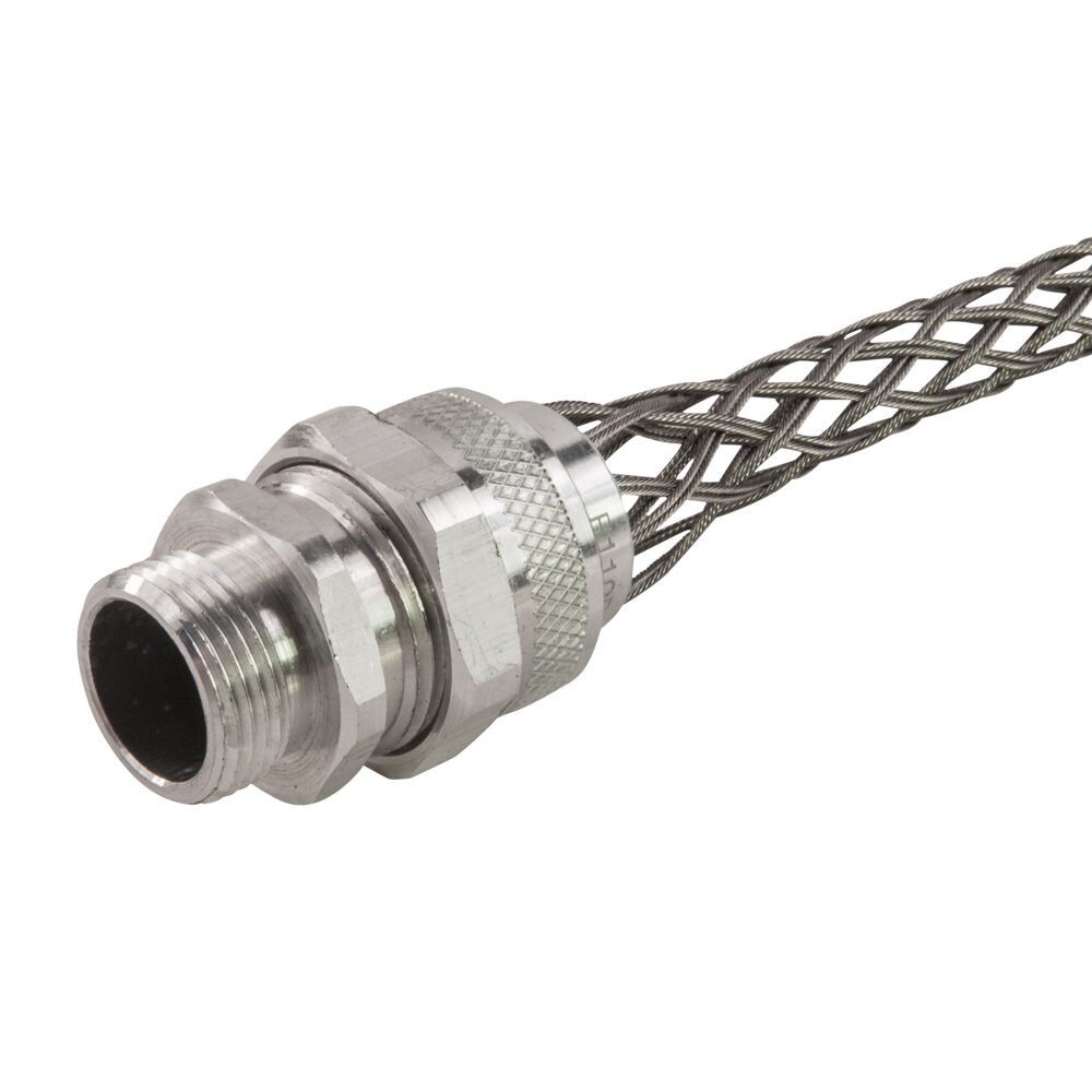 RPG-36518-E Remke Tuff-Seal Form Size 5 Straight Cord Grip Connector With Stainless Steel Mesh, PG36 Trade, 1 to 1-1/8 in Cable Openings, Aluminum