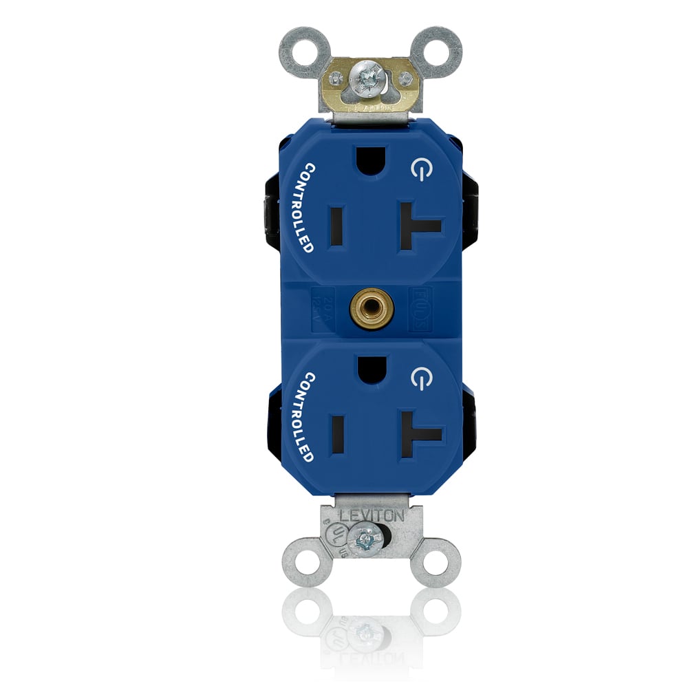 M5362-2SU Lev-Lok Duplex Heavy Duty Straight Blade Receptacle, 125 V AC, 20 A, 2 Poles, 3 Wires, Blue