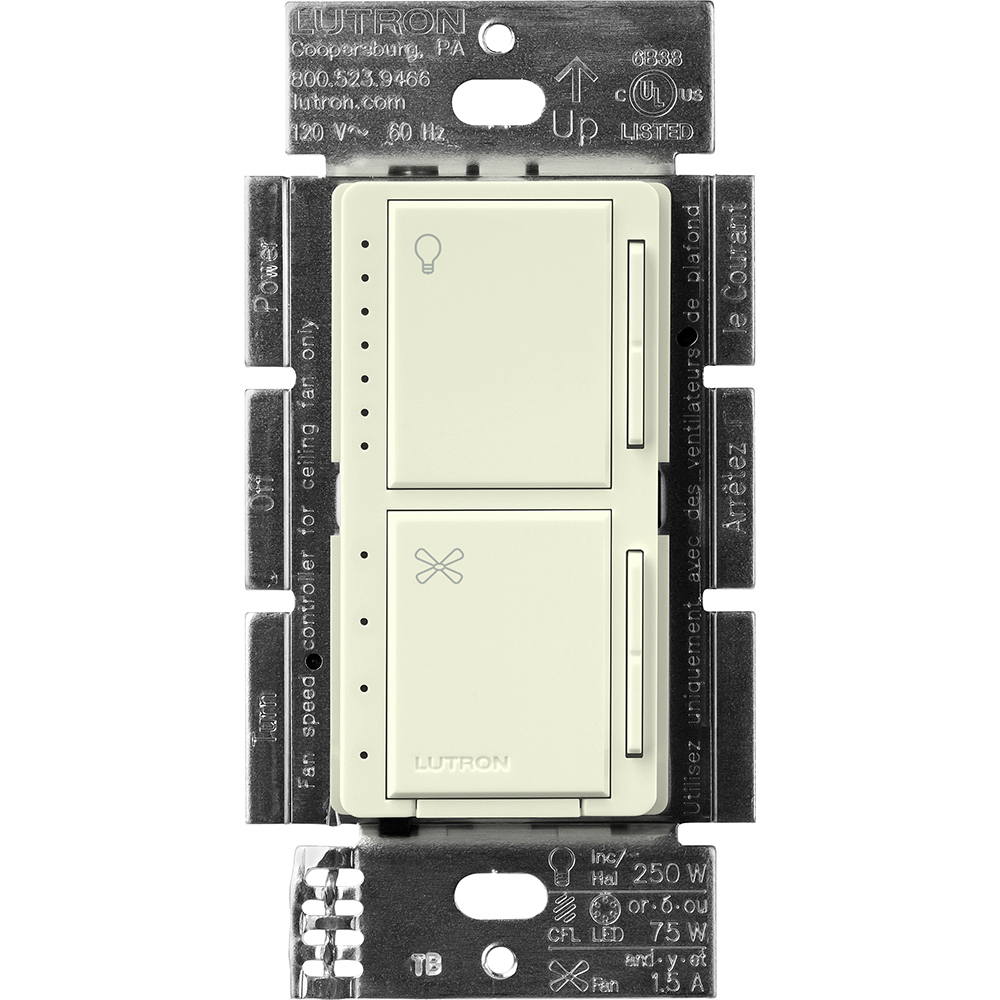 MACL-LFQ-BI Maestro Dual LED+ Dimmer and 4-Speed Fan Control, No Neutral Required, 1.5 Amp Fan, 75W LED Light, 120V, 1 Pole, Biscuit
