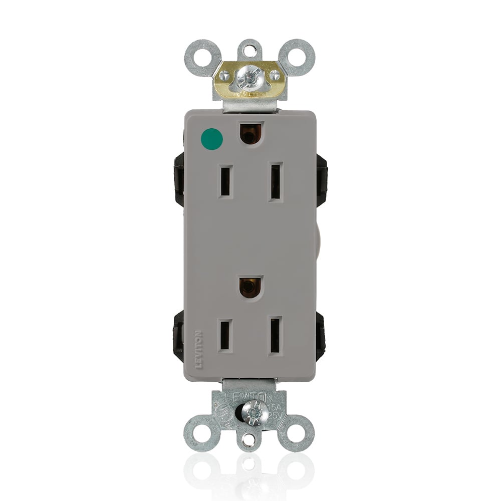 M1626-HGG Decora Plus Lev-Lok 1-Phase Duplex Extra Heavy Duty Self-Grounding Straight Blade Receptacle, 125 V AC, 15 A, 2 Poles, 3 Wires, Gray