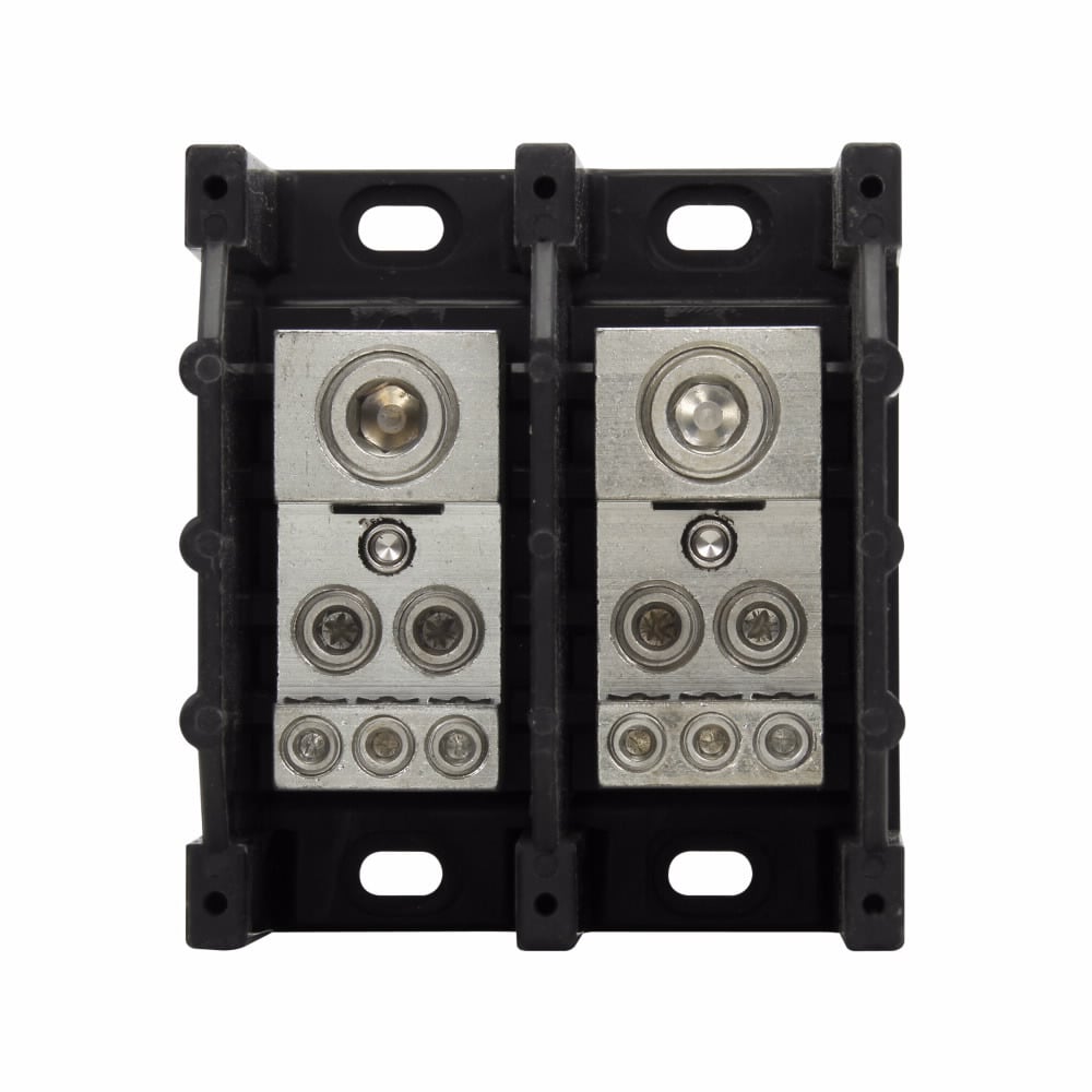 16332-2 Barrier Power Distribution Block, 600 V AC/DC, 310 A, 2 Poles, 6 AWG to 350 kcmil Cu/Al Line, 14 to 2 AWG, 14 to 1/0 AWG Cu, 8 to 2 AWG, 8 to 1/0 AWG Al Load Wire, Aluminum/Thermoplastic