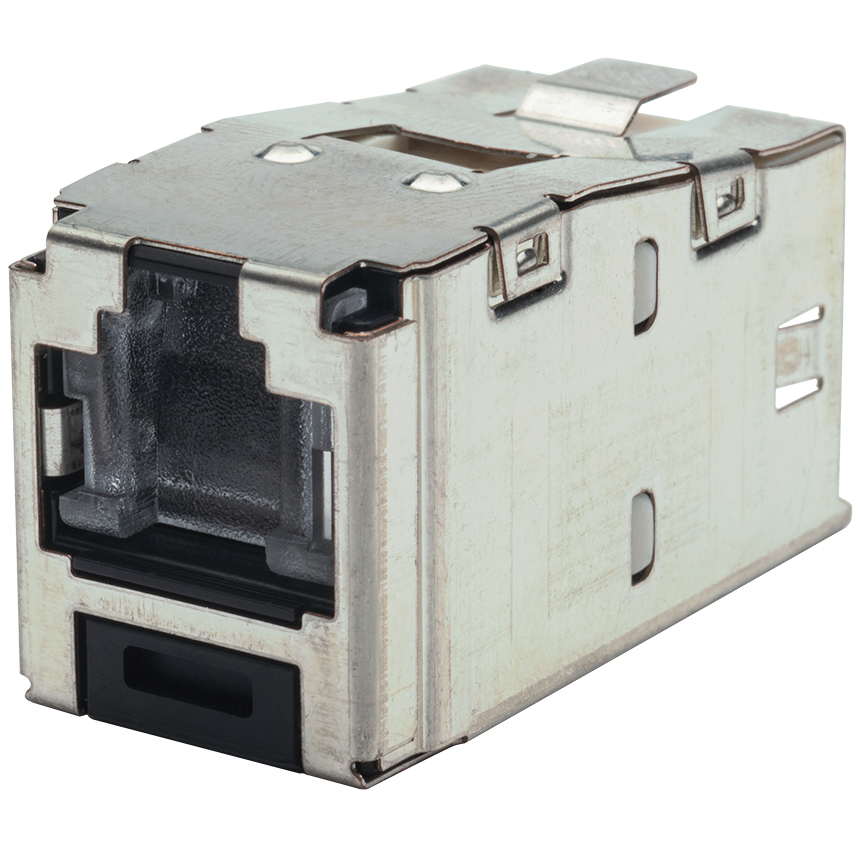 CJSH6X88TGBUY PanNet Mini-Com TX6 Plus 10Gig 1-Slot 8-Position 8-Wire RJ45 Universal Shielded Shuttered Jack Module, Cat 6A/Mini-Com Module, 1 Ports, ABS/Plastic/Tin Plated Over Phosphorous Bronze, Blue