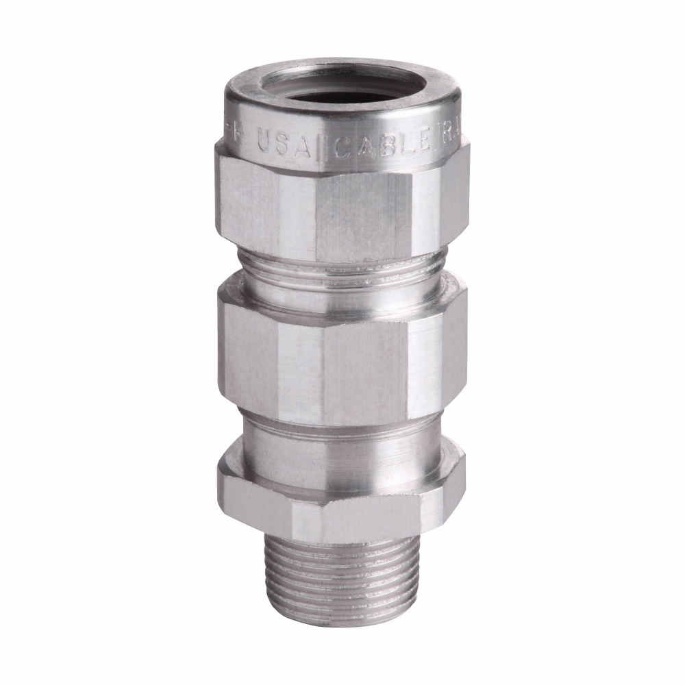TMC285 Cable Gland, 3/4 in Trade, 0.65 to 1 in Outer Sheath, 0.6 to 0.85 in Armor Cable Openings, Aluminum, Nickel Plated