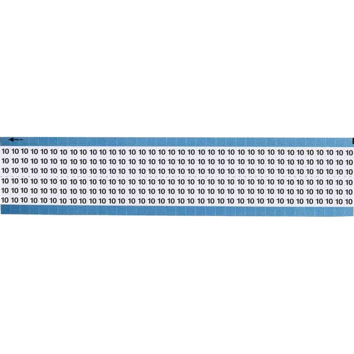 TWM-10-SC-PK TWM Die-Cut Pre-Printed Solid Number Wire Marker Card, 3/4 in L x 1/4 in W, Black on White, B-702 Low Profile Vinyl Coated Polyester, 72 Markers per Card