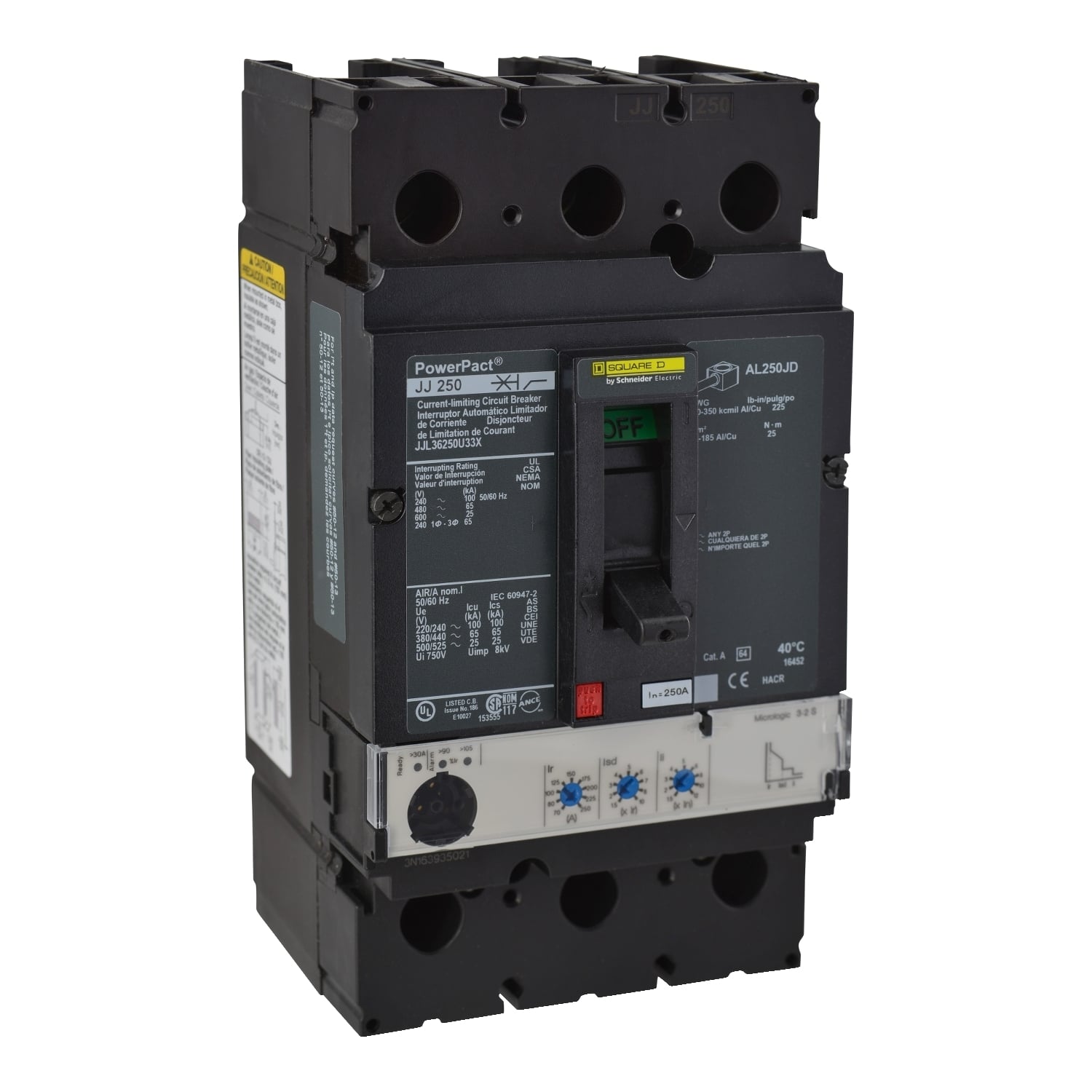 JJL36250U33X Molded Case Circuit Breaker, 250 Amp, 3 Pole, 600V