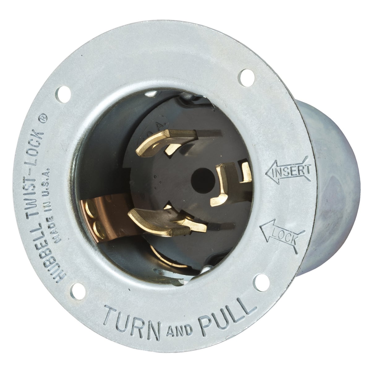 CS8475 1-Phase Extra Heavy Duty Grounding Screw Mount Flanged Inlet, 480 V AC, 50 A, 2 Poles, 3 Wires, Metallic