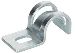 Mighty-Hold  Universal Steel One Hole Strap. Accomodates sizes 14/2 to 10/3 AC/MC/MCIA in Steel and Aluminum. FMC Steel and Aluminum in 3/8" trade side.