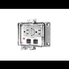 PANEL INTERFACE CONNECTOR WITH QTY 2 RJ45, PANEL MOUNT HOUSING, UL TYPE 4, GFCI DUPLEX INSIDE-OUTLET, NO CB