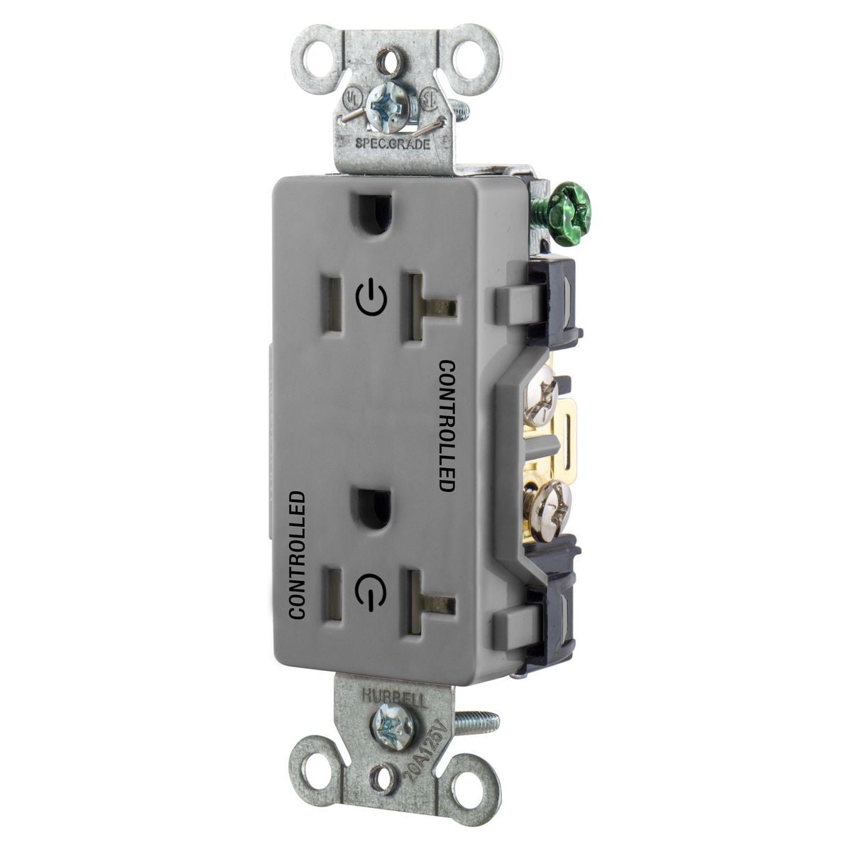 DR20C2GRY 1-Phase Decorator Duplex Standard Screw Mount Straight Blade Receptacle, 125 V AC, 20 A, 2 Poles, 3 Wires, Gray