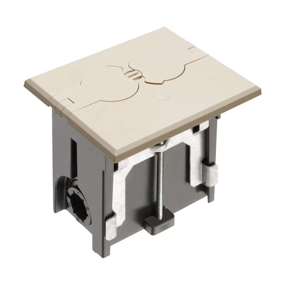 FLBAF101LA Adjustable Floor Box With (2) Flip Lids, Plastic, 18.3 cu-in Capacity, 1 Gangs, 4.655 in L x 3.75 in W x 4.047 in H