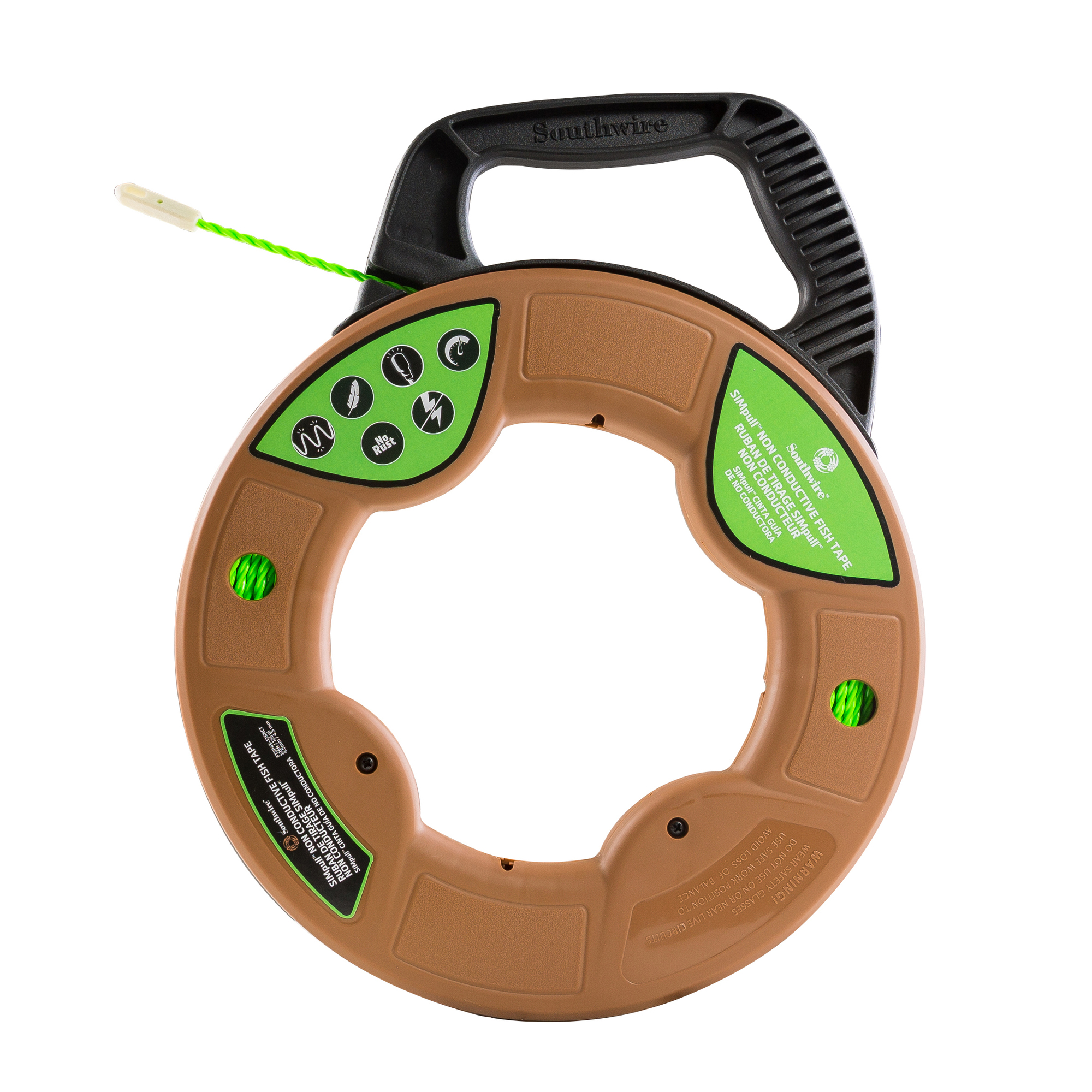631637 SIMpull Non-Conductive Tip Fish Tape, 125 ft L Tape, Fiberglass Tape, Green