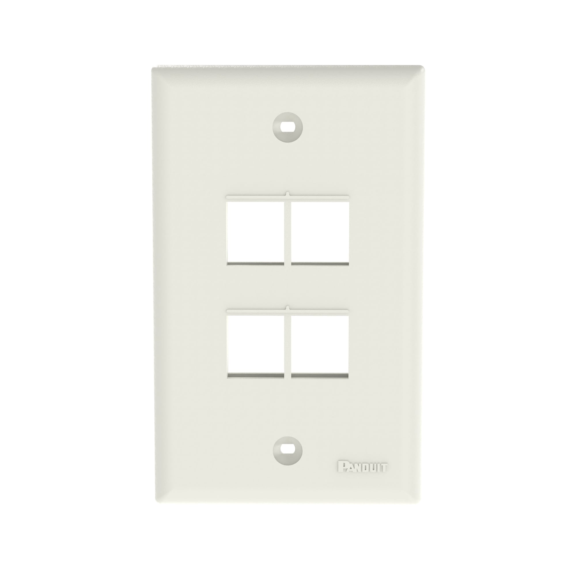 NK4FNIW NetKey Flat Vertical Faceplate, 1 Gang, 4 Ports, Keystone Module, Fastened Mount, ABS
