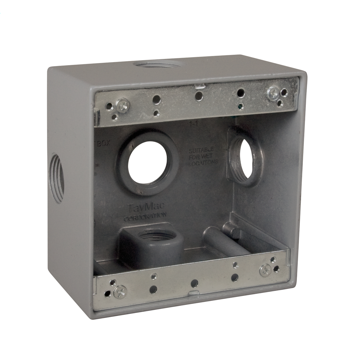 DD575XS Deep Weatherproof Outlet Box With Side Lug, Die Cast Metal, 36 cu-in Capacity, 2 Gangs, 5 Outlets, 5 Knockouts