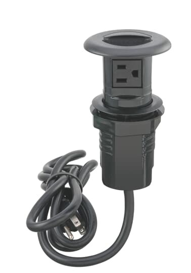 RWSR Carlon Retractable Work Surface Recessed Pull-Up Receptacle With (3) Prong Plug, 6 ft Cord, Polycarbonate