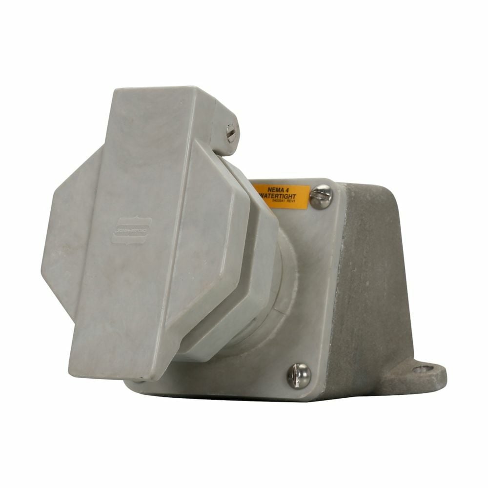 NRE6425 Arktite Heavy Duty Watertight Circuit Breaking Receptacle Assembly, 600 VAC/250 VDC, 60 A, 4 Poles, 3 Wires, Gray