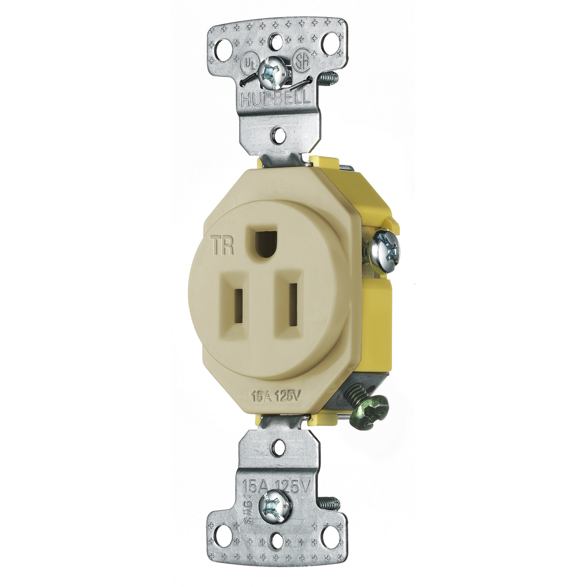 RR151ITR 1-Phase Single Standard Tamper Resistant Screw Mount Straight Blade Receptacle, 125 V AC, 15 A, 2 Poles, 3 Wires, Ivory