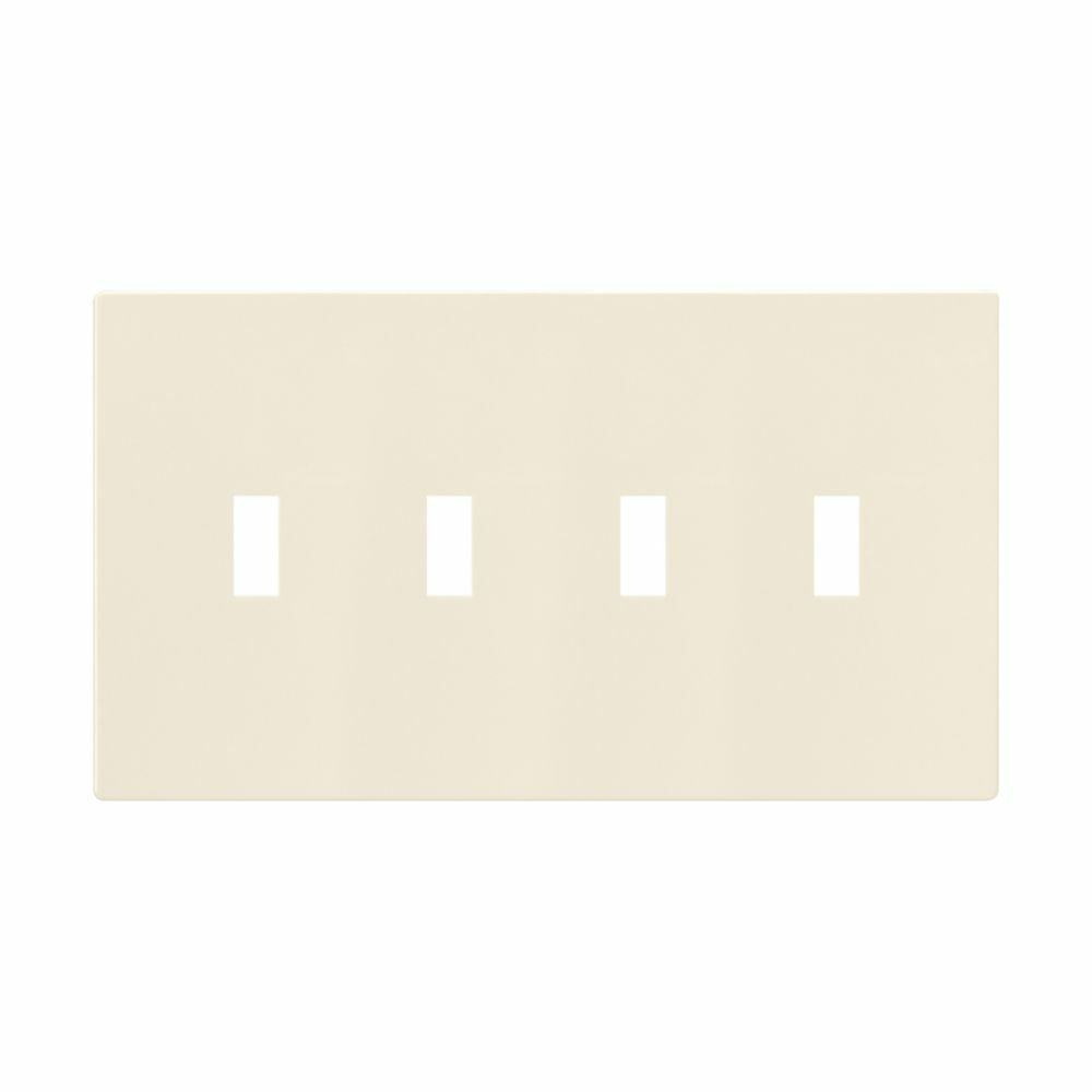 Eaton Screwless wallplate, Screwless, Lt. Almond, Toggle Cutout, Polycarbonate, Four- gang, Mid-size
