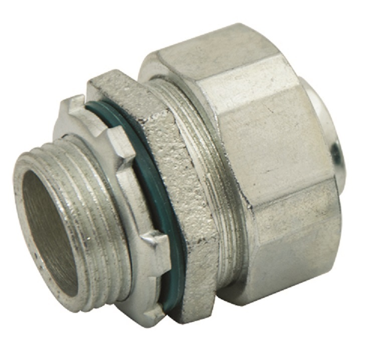 LTQ15090KON Connector Liquid Tight Fitter, 1.5 in Trade, 90 deg, Malleable Iron, Zinc Plated