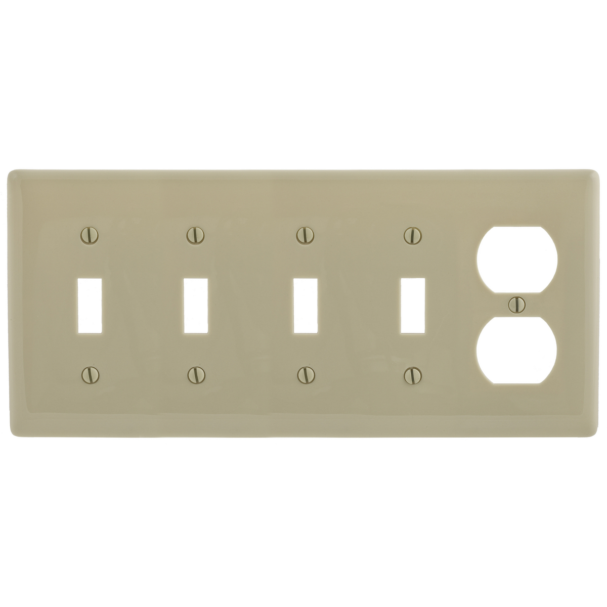 NP48I Standard Combination Wall Plate and Box Cover, 5 Gangs, 10.12 in W x 4.625 in H, Nylon, Ivory