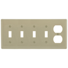 Hubbell Wiring Device Kellems, Wallplates and Box Covers, Wallplate,Nylon, 5-Gang, 4) Toggle 1) Duplex, Ivory