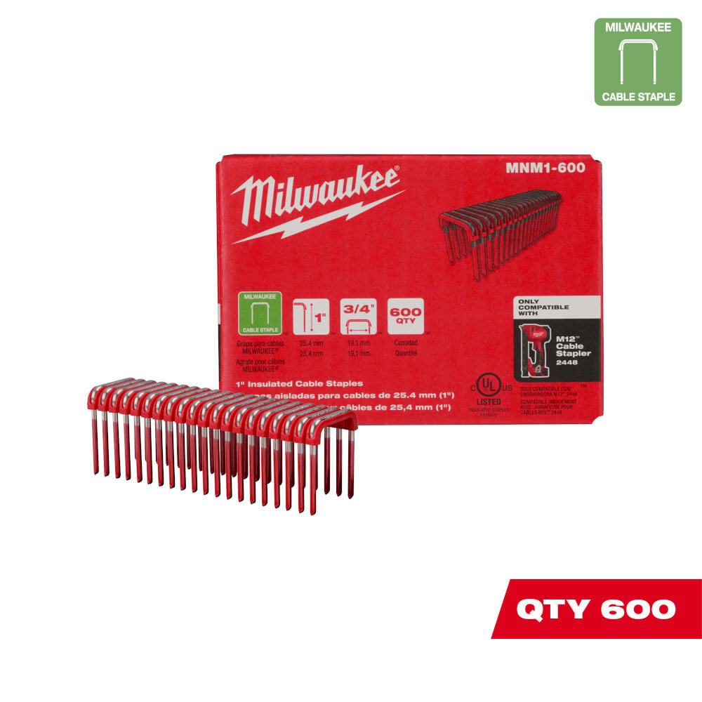 MNM1-600 MNM Insulated Cable Staples, 0.75 in W Crown, 3 in L Leg, Galvanized steel, Gray