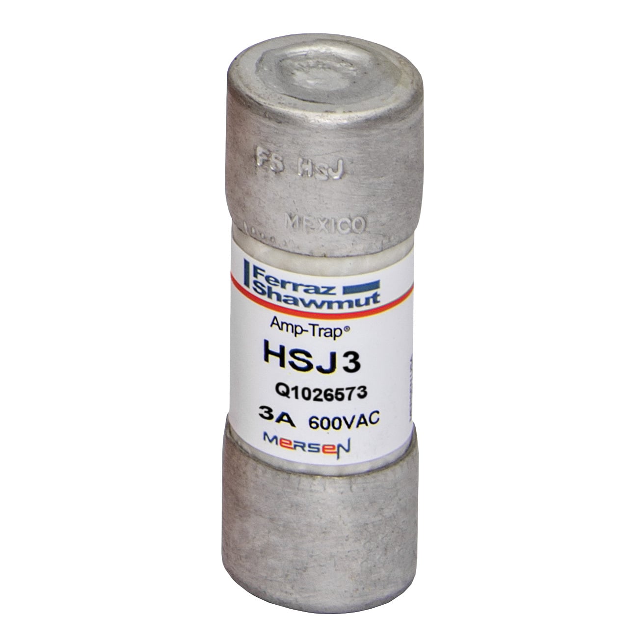 HSJ3 Low Voltage High Speed North American Style Power Fuse, 3 A, 600 V AC/500 V DC, 100/200 kA, Class J, Cylindrical Body